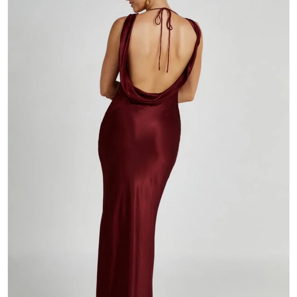 Angelique Satin Cowl Back Maxi Dress - Berry - Picture 4 of 4